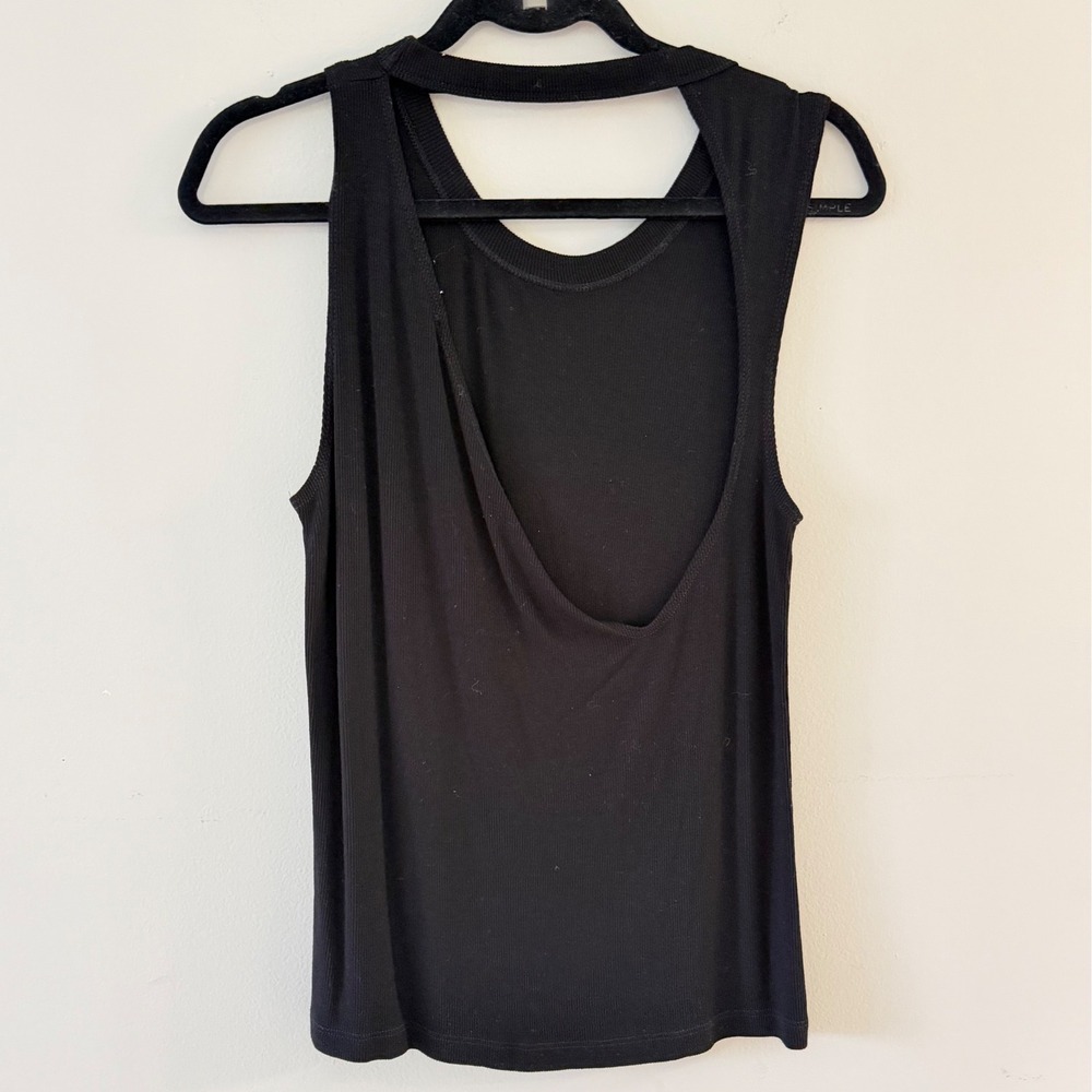 LNA Women Small Black Ribbed Cut-Out Back Sleeveless Tank Top Made in USA‎